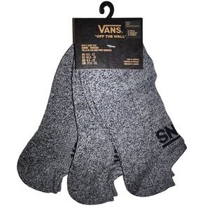 Vans Off The Wall No Show Kick Socks 3 Pair Men 9.5-13 Gray w Black Logo Skate